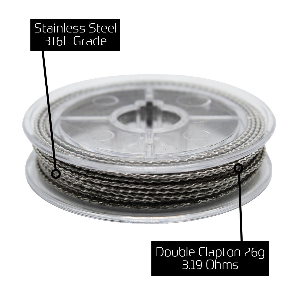 26 AWG SS316L Double Clapton (26 x 2 / 32 AWG) 3.19 Ω/m - 5 Metre Spool ...